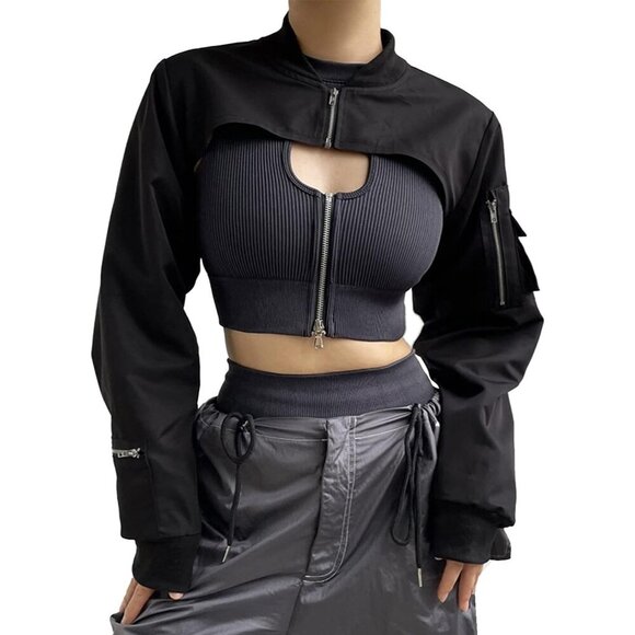 Reflective Rave Crop Top Long Sleeve Shrug for Women Nightclub Party - Picture 3 of 5